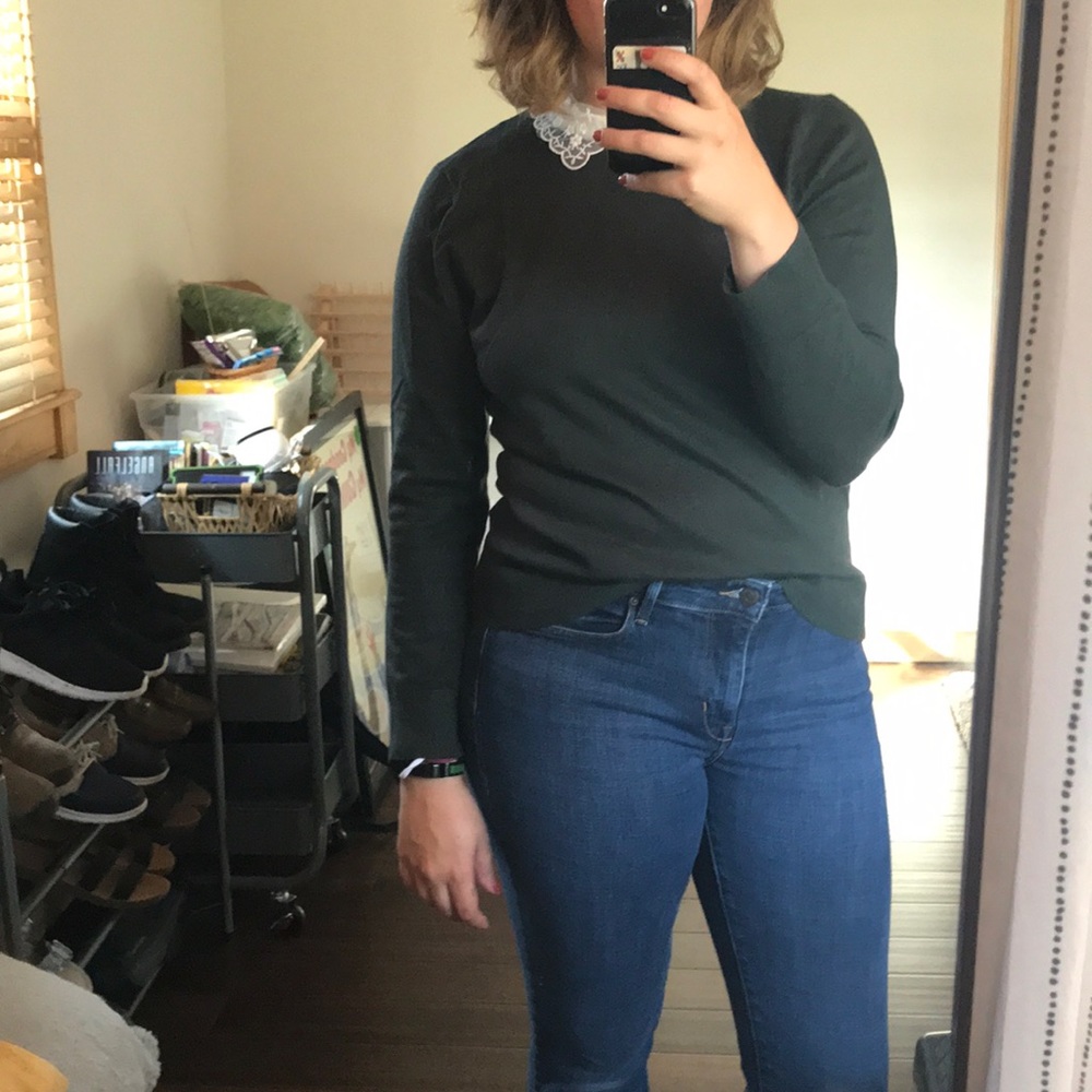 Green Knit Sweater with White Lace collar